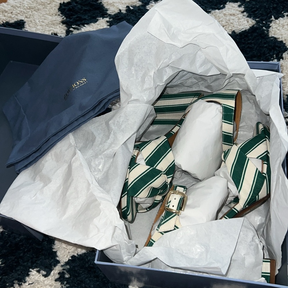 Sezane Editions Green and White Carmela Heels Heeled Sandals - Picture 4 of 10